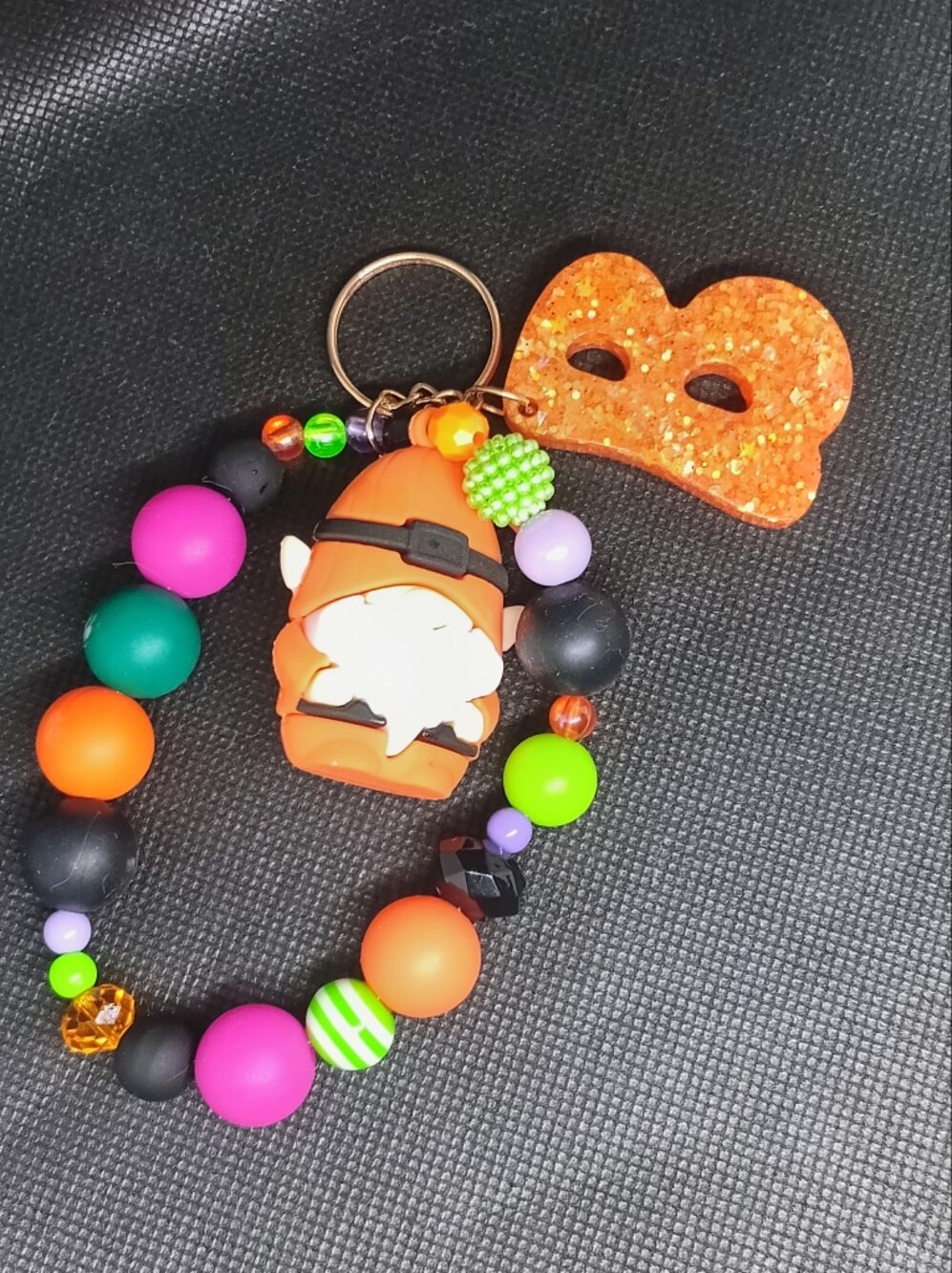 Halloween Gnome Beaded Key & Card Holder - Orange